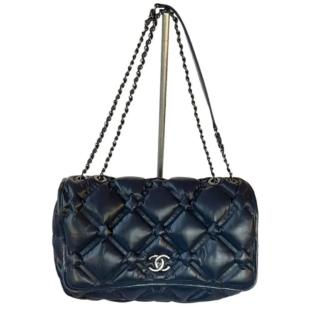 Chanel Chesterfield Large Quilted Lambskin Handbag Blue